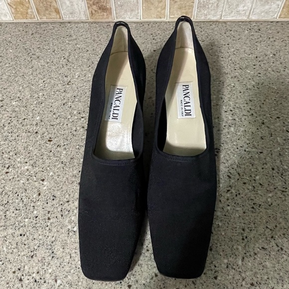 Pancaldi Women’s Square Toe Vintage Black Stretch Fabric Heel Size 10B - Picture 2 of 9